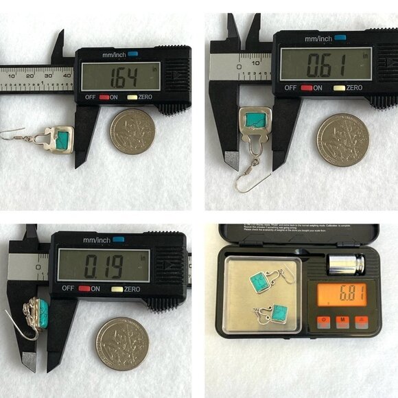 Sterling Silver 925 1.64" Rectangular Bezel Set Faux Turquoise Dangle Earrings - Picture 10 of 16